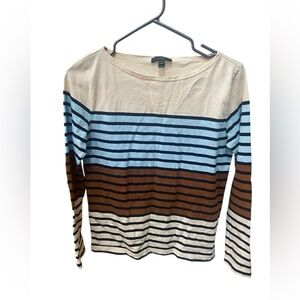 J. Crew Striped Long-Sleeve Top in Beige, Light Blue & Brown